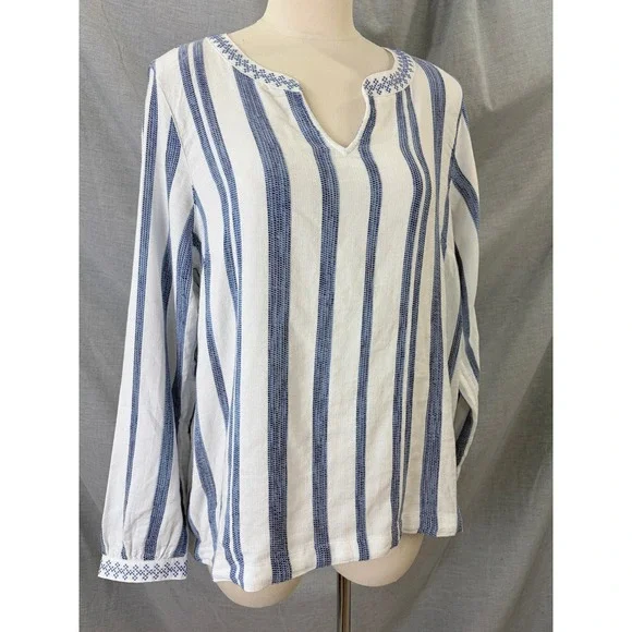 NWT Blue White Striped Embroidered 100% Cotton Tunic Top NWT Resortwear Vacation - Picture 6 of 12